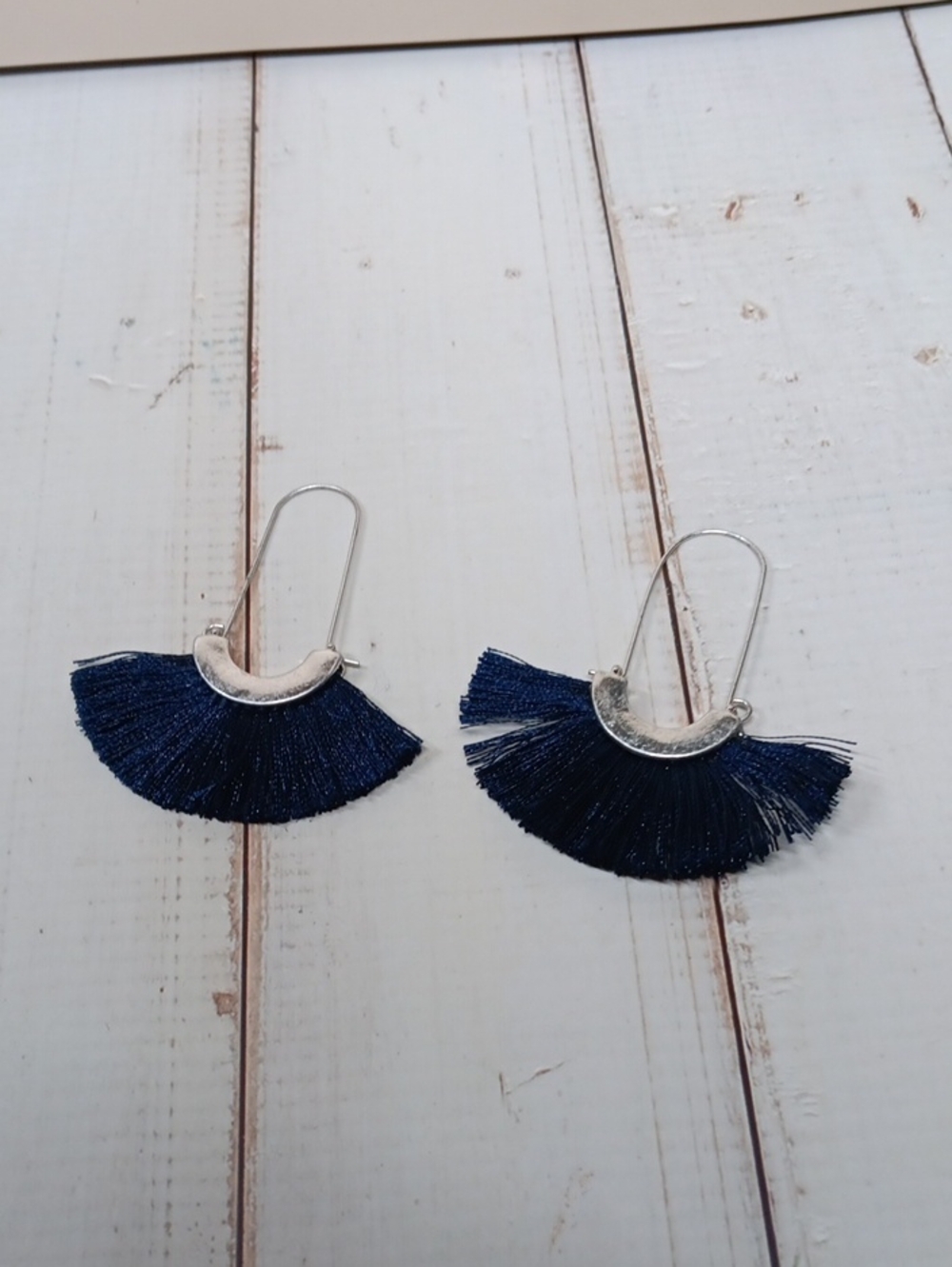 The Sak Silver Fan Tassel Earrings in Navy